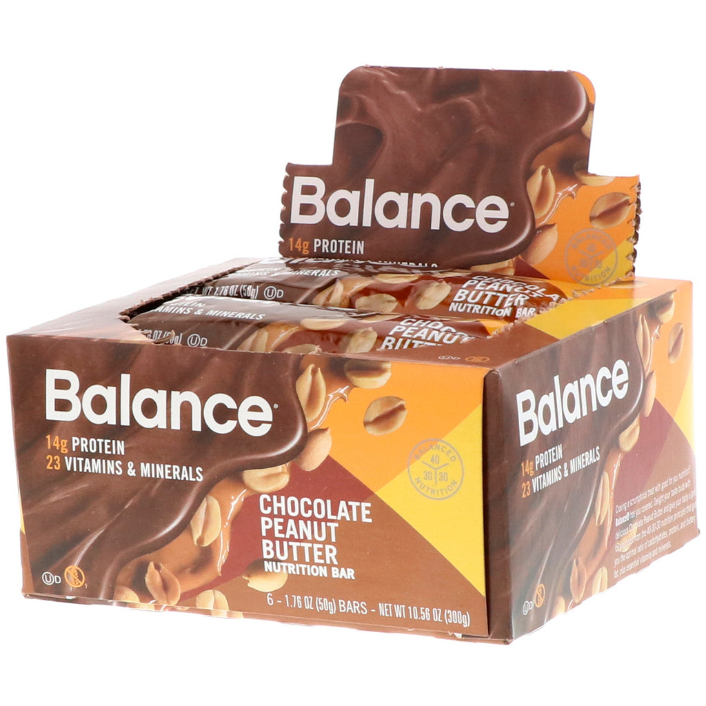Balance Bar Nutrition Bar เนยถั่วช็อกโกแลต 6 แท่ง ชิ้นละ 1.76 ออนซ์ (50 กรัม)