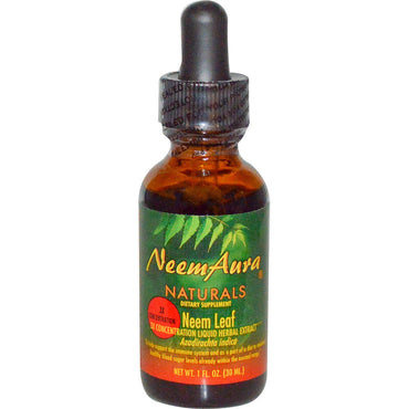 Neemaura Naturals Inc, frunze de neem, concentrație 3X, extract, 1 fl oz (30 ml)
