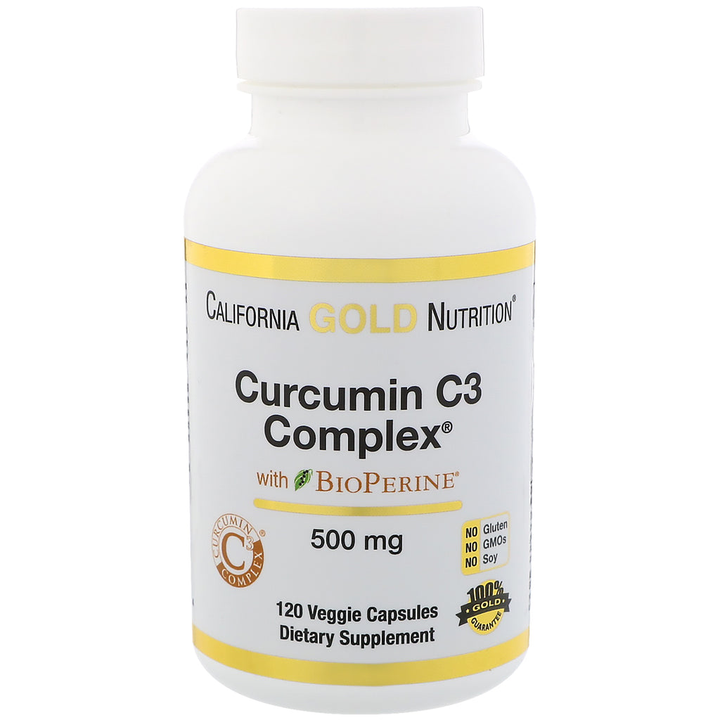 California Gold Nutrition, BioPerine 함유 커큐민 C3 복합체, 강황 염증 지원 포뮬러, 500 mg, 식물성 캡슐 120정