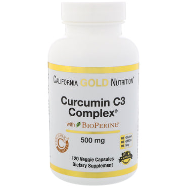 California Gold Nutrition, Curcumin C3 Complex med BioPerine, Gurkemeje Inflammation Support Formula, 500 mg, 120 Veggie Kapsler