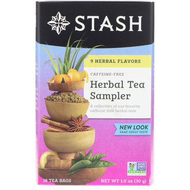 Stash Tea, kruidenthee-sampler, 9 smaken, cafeïnevrij, 18 theezakjes, 1,0 oz (30 g)