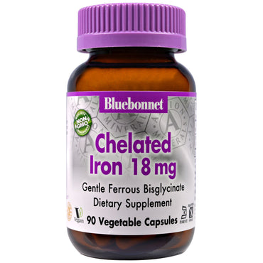 Bluebonnet Nutrition, Fer chélaté, 18 mg, 90 gélules végétales