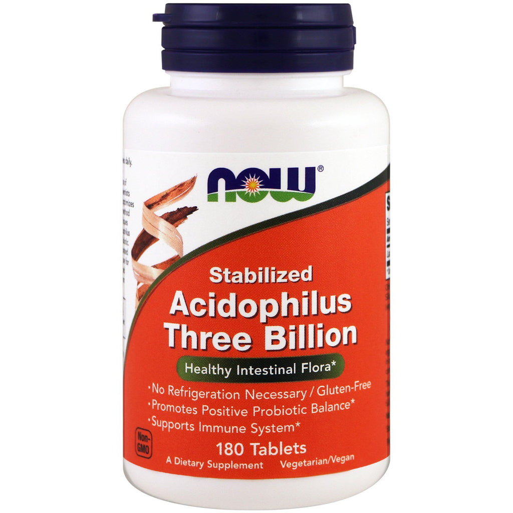 Nå matvarer, stabilisert acidophilus tre milliarder, 180 tabletter