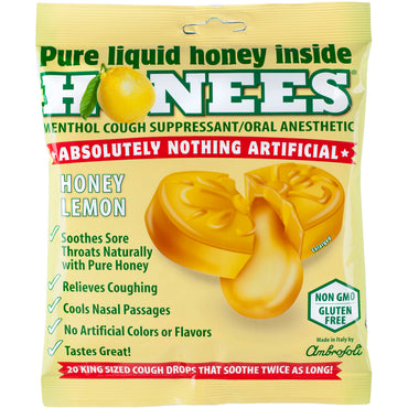 Honey, pastillas para la tos, miel de limón, 20 pastillas para la tos