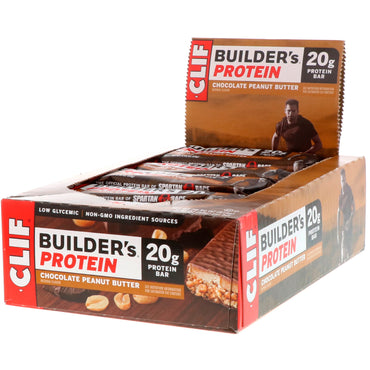 Clif Bar Builder's Barra de Proteína Chocolate Manteiga de Amendoim 12 Barras 2,4 oz (68 g) Cada