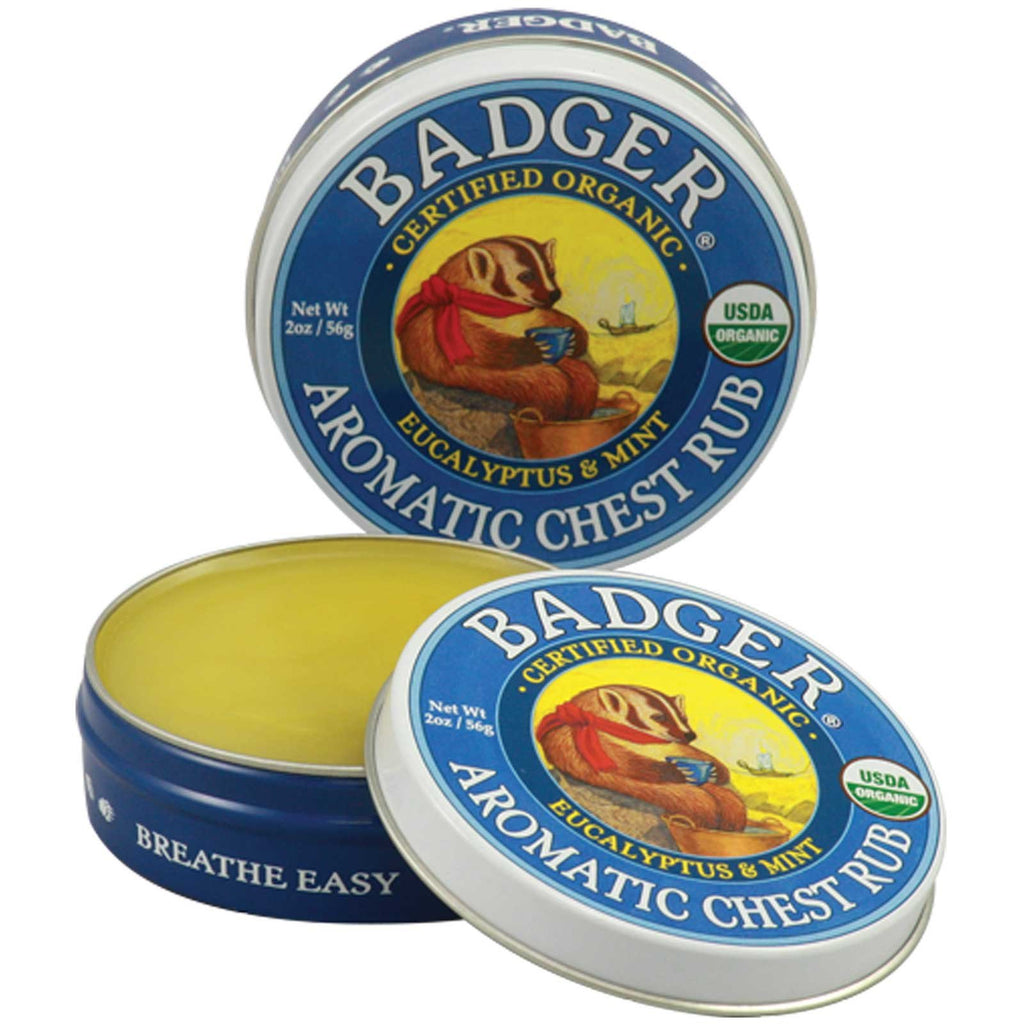 Badger Company, aromatische borstwrijving, eucalyptus en munt, 2 oz (56 g)