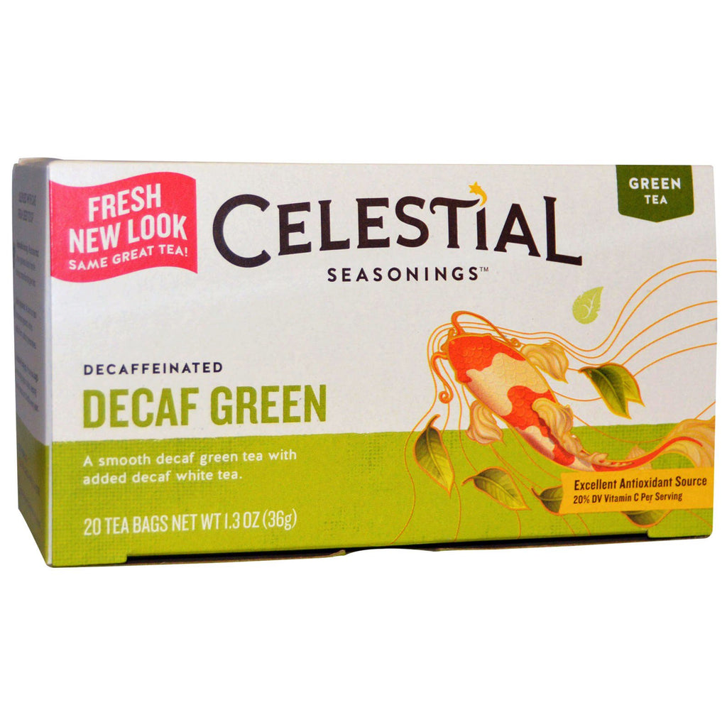 Celestial kryddor, grönt te, koffeinfritt koffeinfritt grönt, 20 tepåsar, 1,3 oz (36 g)