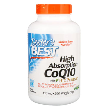 Doctor's Best CoQ10 med høy absorpsjon med BioPerine, 100 mg, 360 grønnsakskapsler