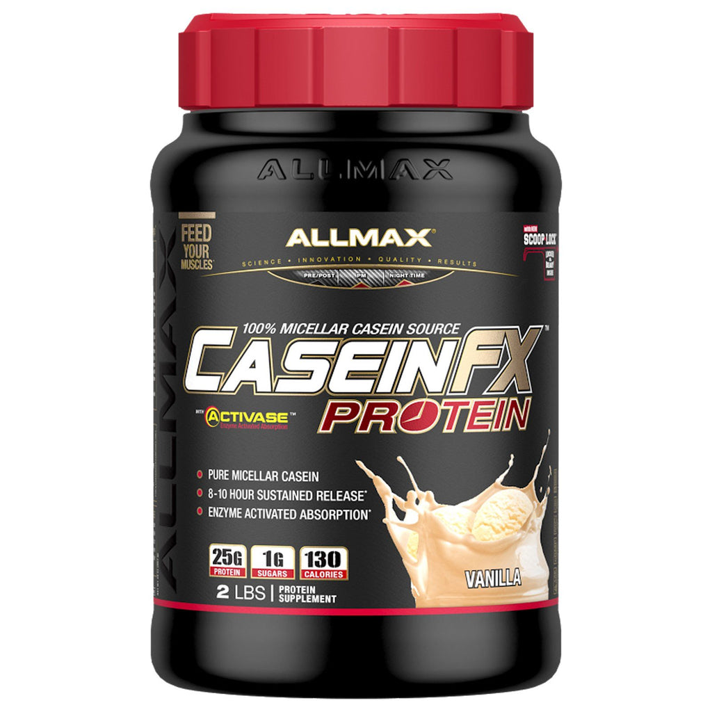 ALLMAX Nutrition, CaseinFX, proteina micellare della caseina al 100%, vaniglia, 2 libbre. (907 grammi)