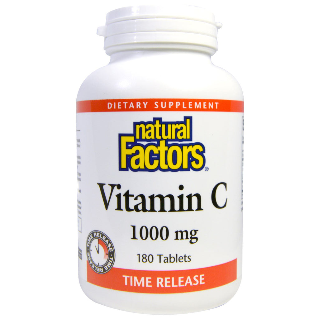 Naturlige faktorer, vitamin C, Tidsfrigjøring, 1000 mg, 180 tabletter