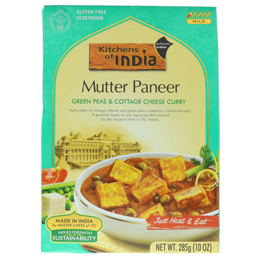 Kitchens of India, Mutter Paneer, Green Peas & Cottage Cheese Curry, Mild, 10 oz (285 g)