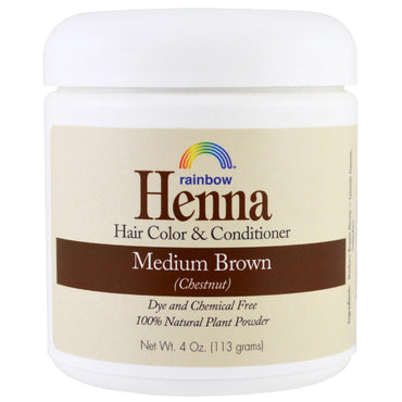 Rainbow Research, Henna, tinte y acondicionador para el cabello, marrón medio (castaño), 4 oz (113 g)