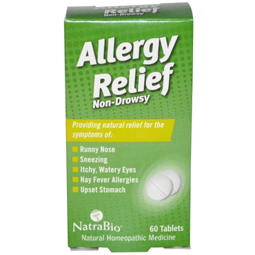 NatraBio, Soulagement des allergies, Sans somnolence, 60 comprimés