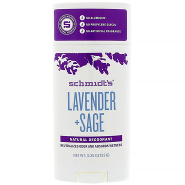 Schmidts naturlige deodorant, lavendel + salvie, 3,25 oz (92 g)