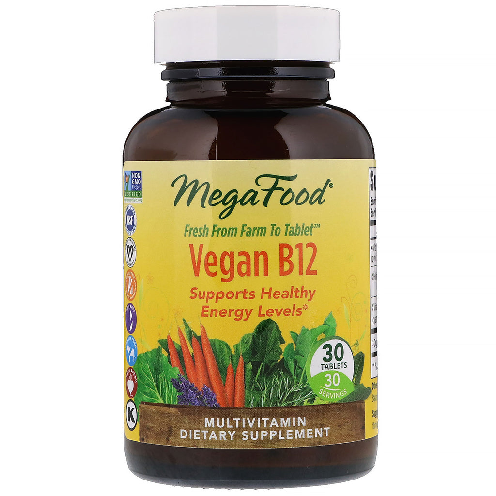 MegaFood, B12 vegana, 30 tabletas
