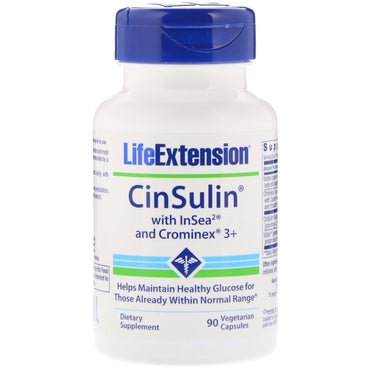 Life extension, cinsulin med insea2 & crominex 3+, 90 vegetariske kapsler