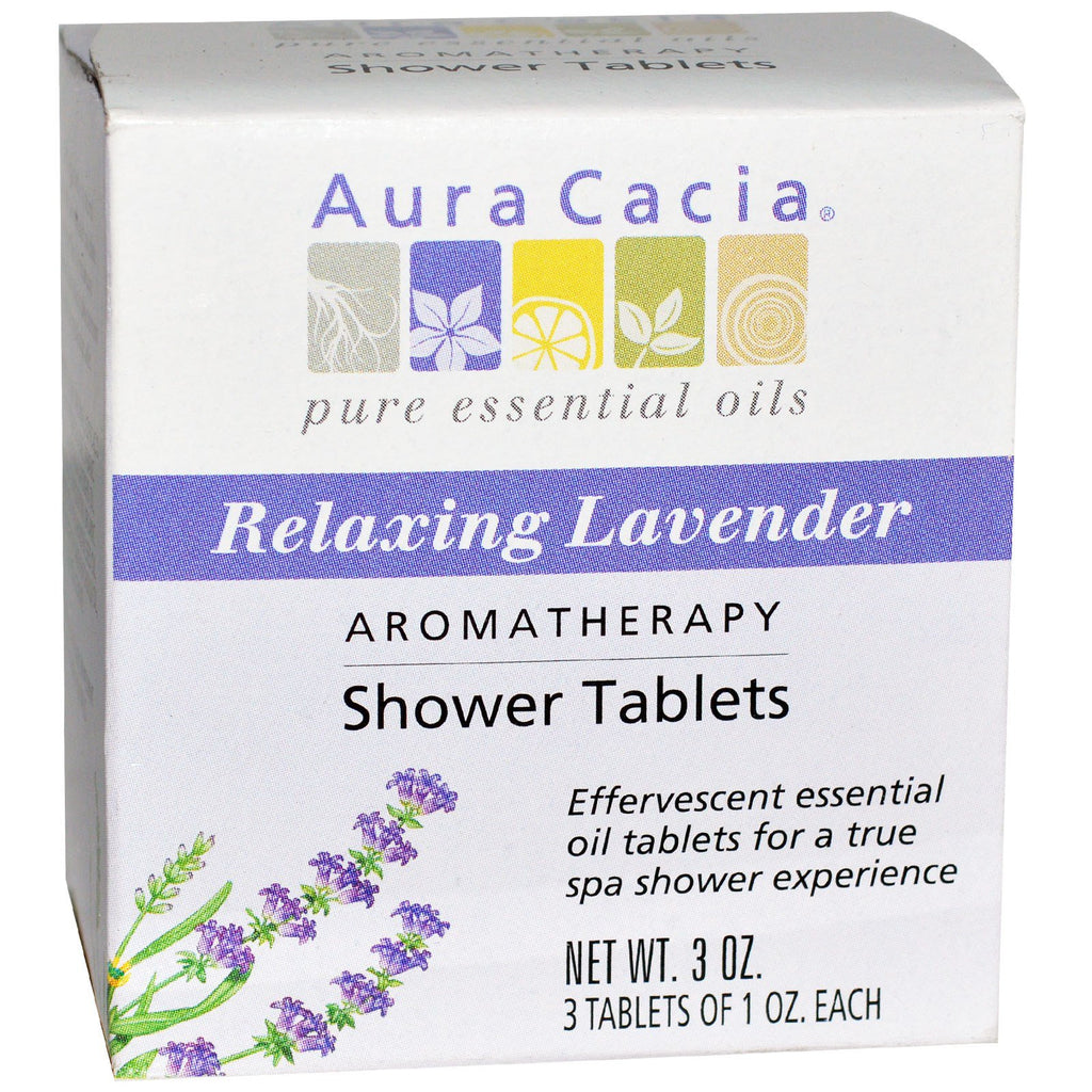 Aura Cacia, tabletas de ducha de aromaterapia, lavanda relajante, 3 tabletas, 1 oz cada una
