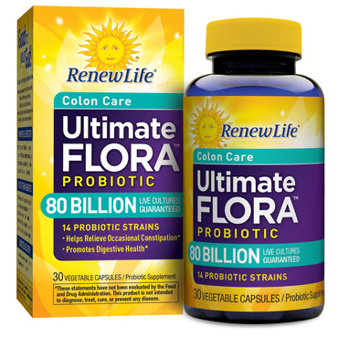 Renew Life, Colon Care, Ultimate Flora Probiotic, 80 milliards de cultures vivantes, 30 capsules végétales
