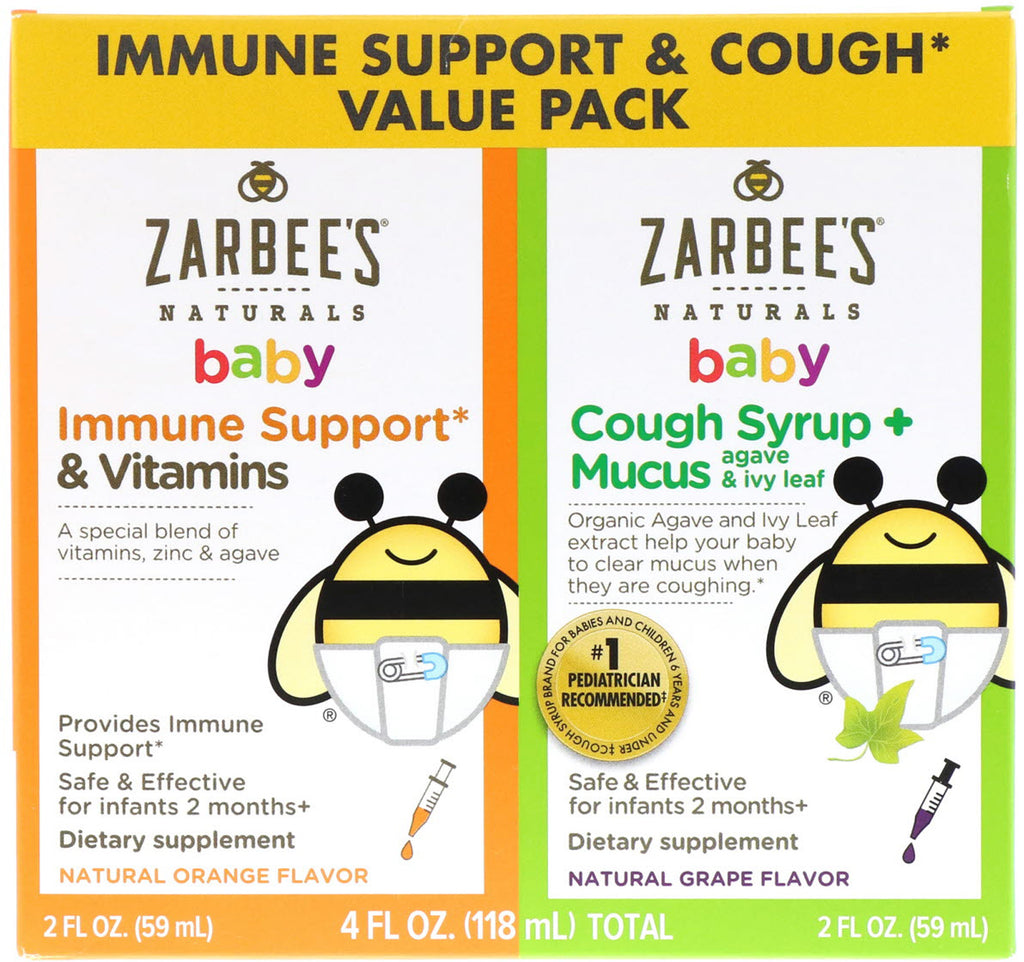Pacote de suporte imunológico para bebês e xarope para tosse Zarbee's 2 fl oz (59 ml) cada