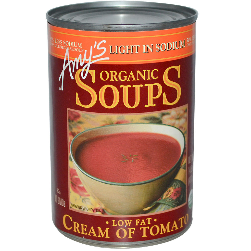 Amy's, Supe, cremă de roșii cu conținut scăzut de grăsimi, ușoară în sodiu, 14,5 oz (411 g)