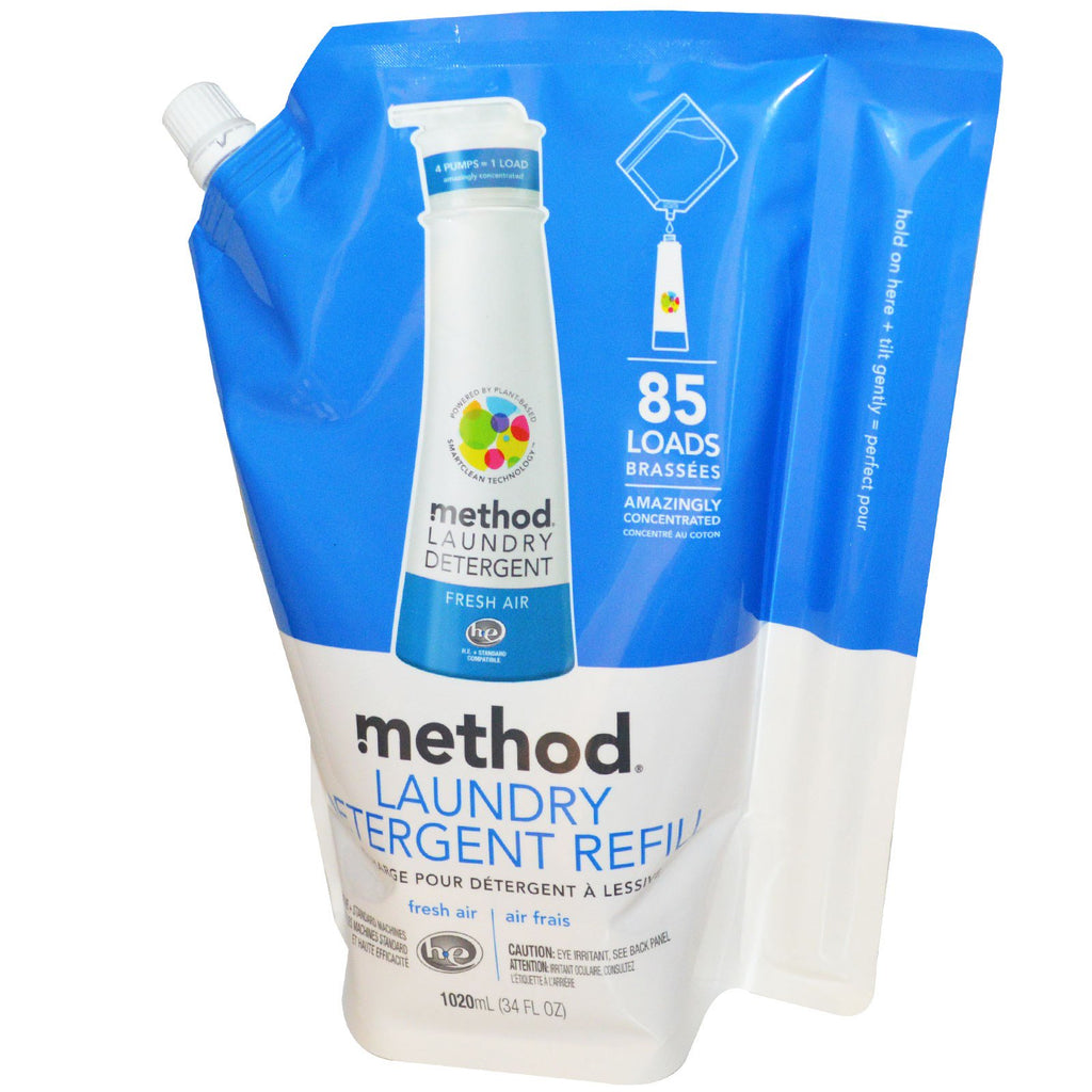 Method, Recharge de détergent à lessive, 85 brassées, Air frais, 34 fl oz (1 020 ml)