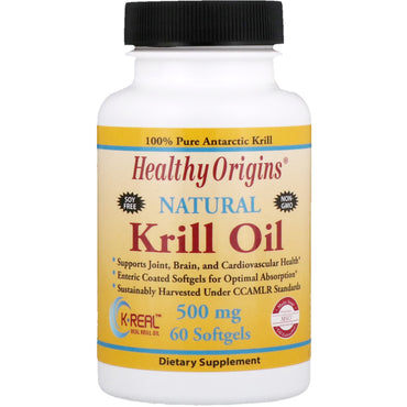 Healthy Origins, Aceite de Krill, Sabor natural a vainilla, 500 mg, 60 cápsulas blandas