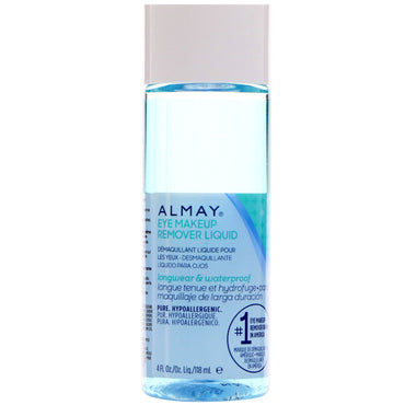 Almay, Longwear & Waterproof Eye Makeup Remover Flydende, parfumefri, 4 fl oz (118 ml)