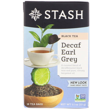 Stash Tea, té negro, Earl Grey descafeinado, 18 bolsitas de té, 33 g (1,1 oz)