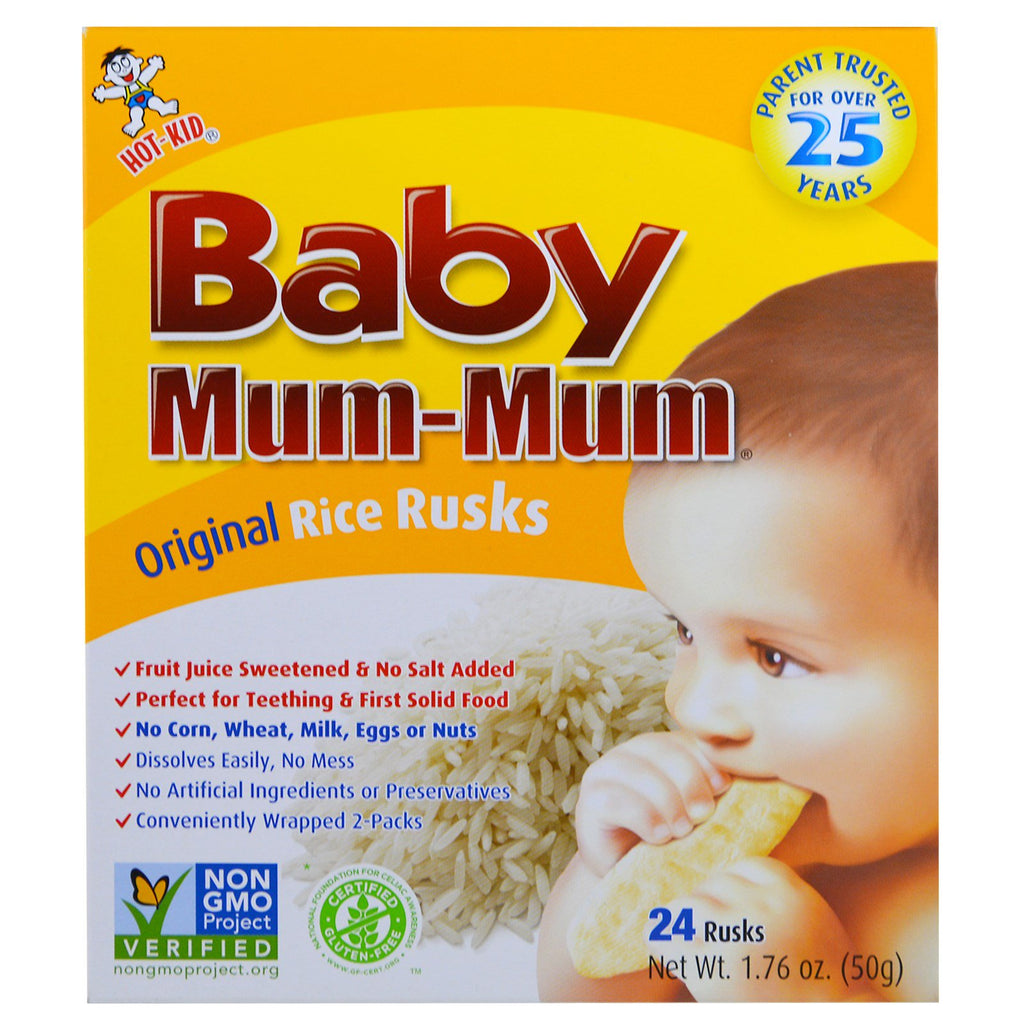 Hot Kid, Baby Mum-Mum, bizcochos de arroz originales, 24 bizcochos, 50 g (1,76 oz) cada uno