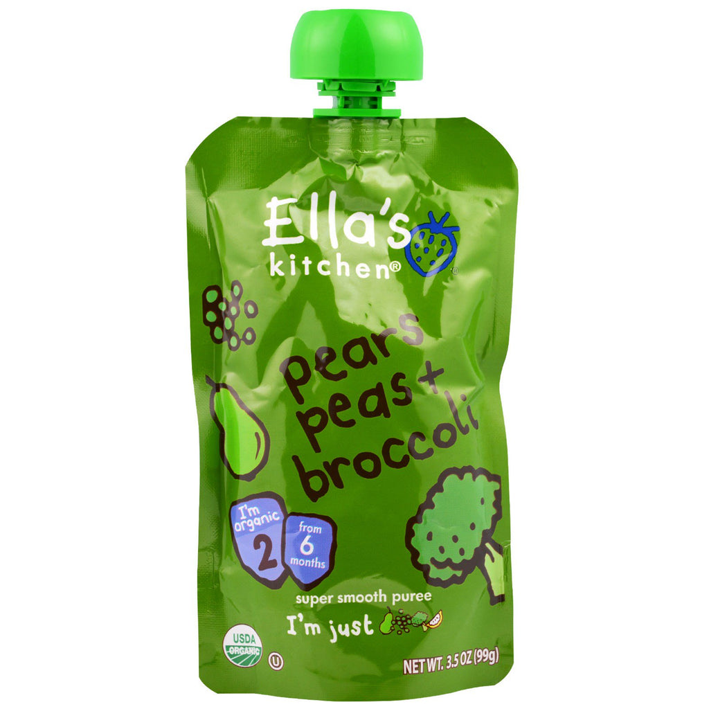 Ella's Kitchen Super Glat Puree Pærer Ærter + Broccoli 3,5 oz (99 g)