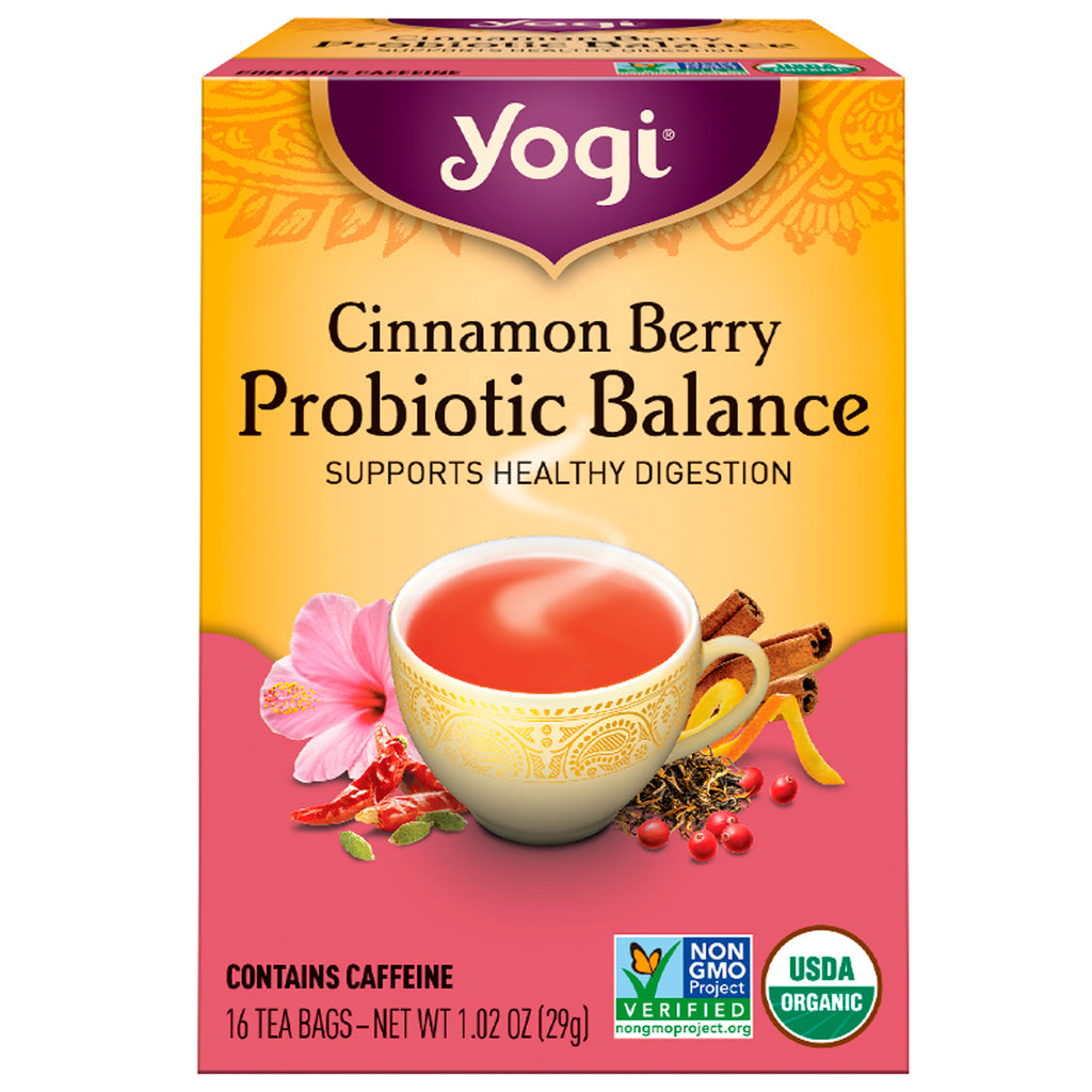 Ceai Yogi, Echilibru probiotic din fructe de scorțișoară, 16 pliculete de ceai, 1,02 oz (29 g)