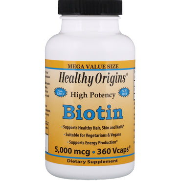 Healthy Origins, Biotin, hochwirksam, 5.000 µg, 360 Vcaps