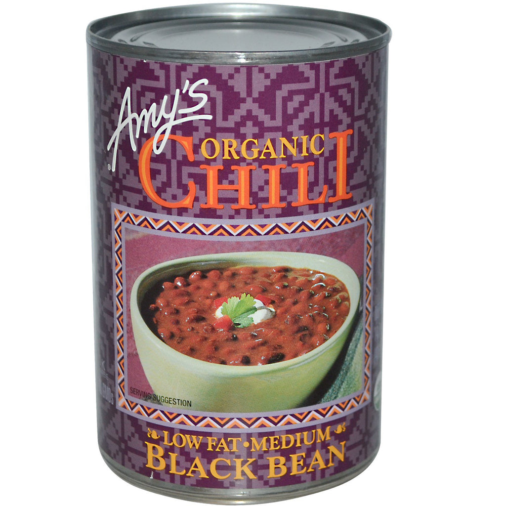 Amy's, chili, sorte bønner, lavt fedtindhold, medium, 14,7 oz (416 g)