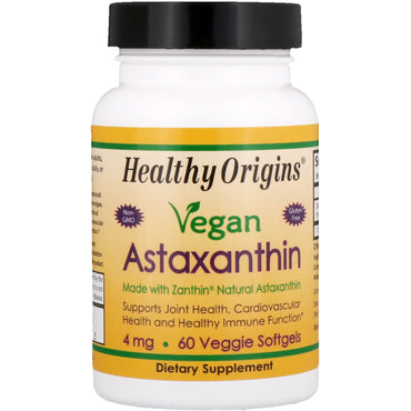 Healthy Origins, Astaxanthine végétalienne, 4 mg, 60 gélules végétariennes