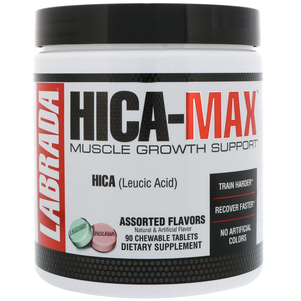Labrada Nutrition, HICA-Max, apoyo al crecimiento muscular, sabores variados, 90 tabletas masticables