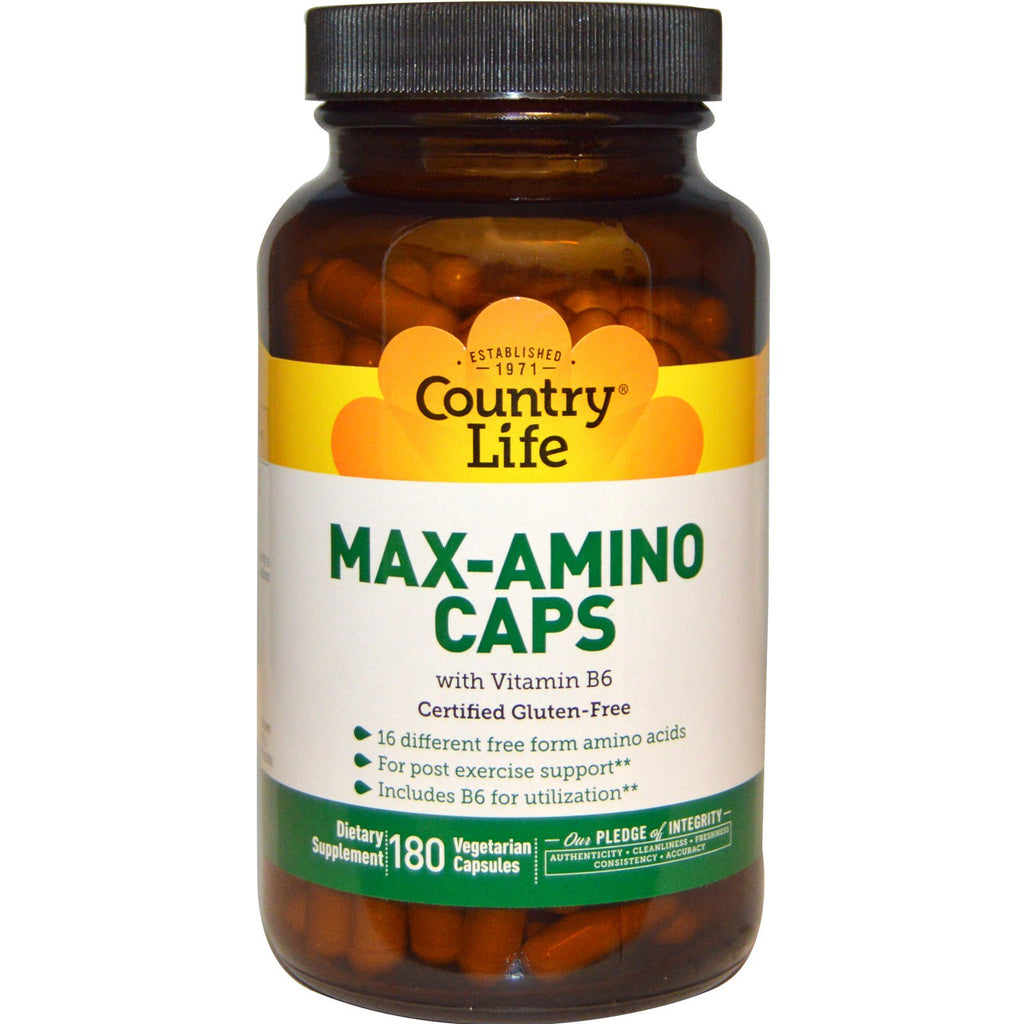 Country Life, Max-Amino Caps, cu Vitamina B-6, 180 Veggie Caps