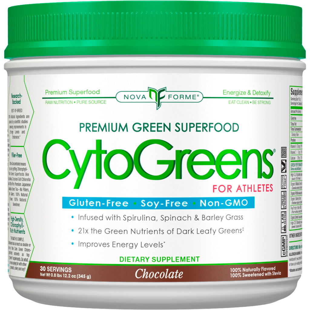 NovaForme, CytoGreens, superalimento verde premium para deportistas, chocolate, 345 g (12,2 oz)