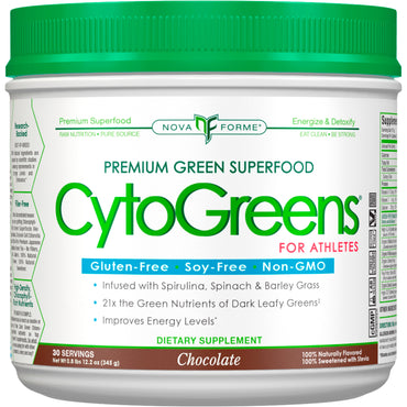 NovaForme, CytoGreens, superalimento verde premium para deportistas, chocolate, 345 g (12,2 oz)