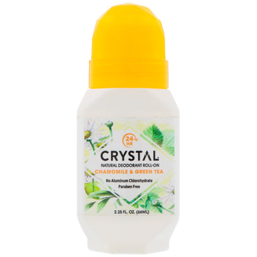 Crystal Body Deodorant, ナチュラル デオドラント ロールオン、カモミール & グリーン ティー、2.25 fl oz (66 ml)