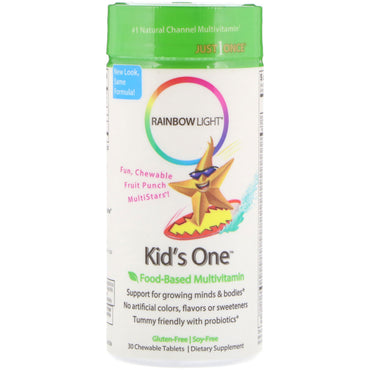 Rainbow Light, Kid's One、MultiStars、食品ベースのマルチビタミン、フルーツポンチ、チュアブル錠 30 錠