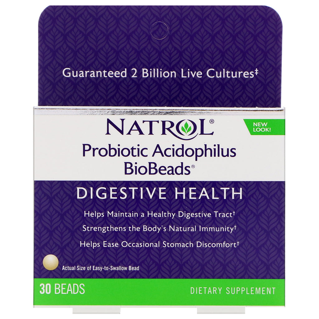 Natrol, probiotische acidophilus biobeads, 30 kralen