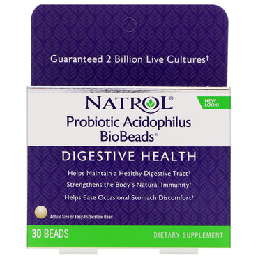 Natrol, BioBeads probióticos Acidophilus, 30 cuentas