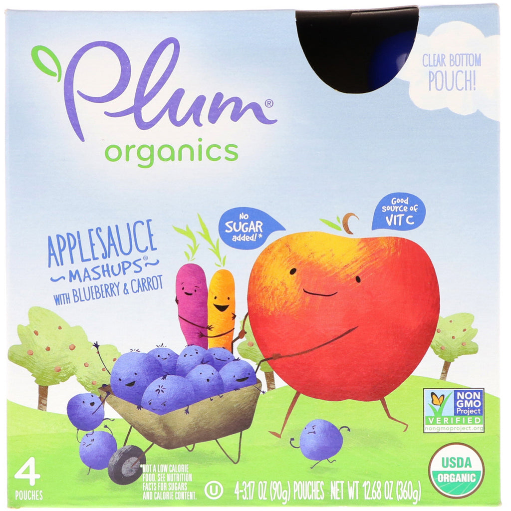 Plum s s Applesauce Mashups with Blueberry & Carrot  4 Pouches 3.17 oz (90 g) Each