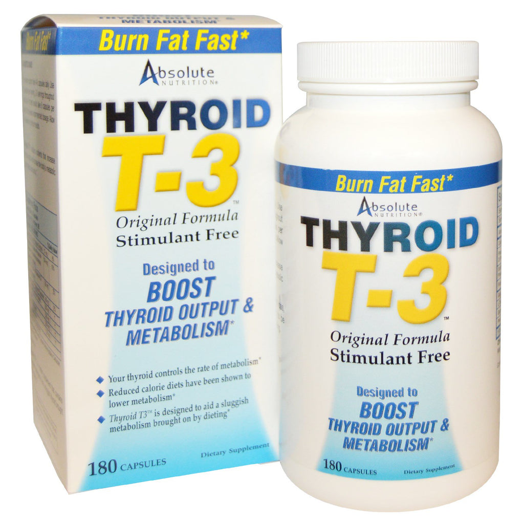 Absolute Nutrition, Thyroïde T-3, Formule Originale, 180 Capsules