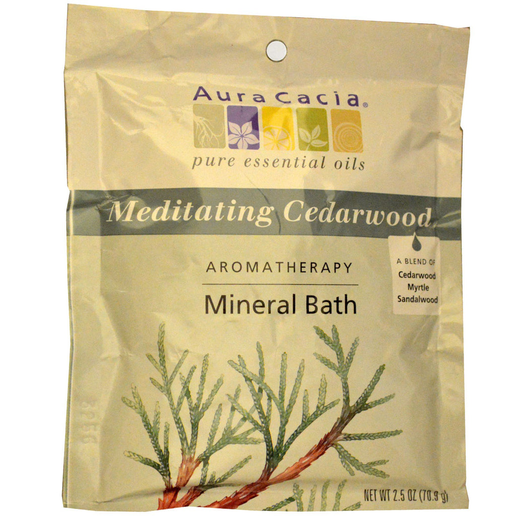 Aura Cacia, aromaterapeutyczna kąpiel mineralna, medytujące drzewo cedrowe, 2,5 uncji (70,9 g)