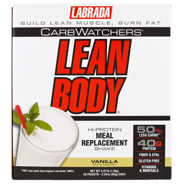 Labrada Nutrition, CarbWatchers Lean Body, Baunilha, 20 Pacotes, 65 g (2,29 oz) Cada