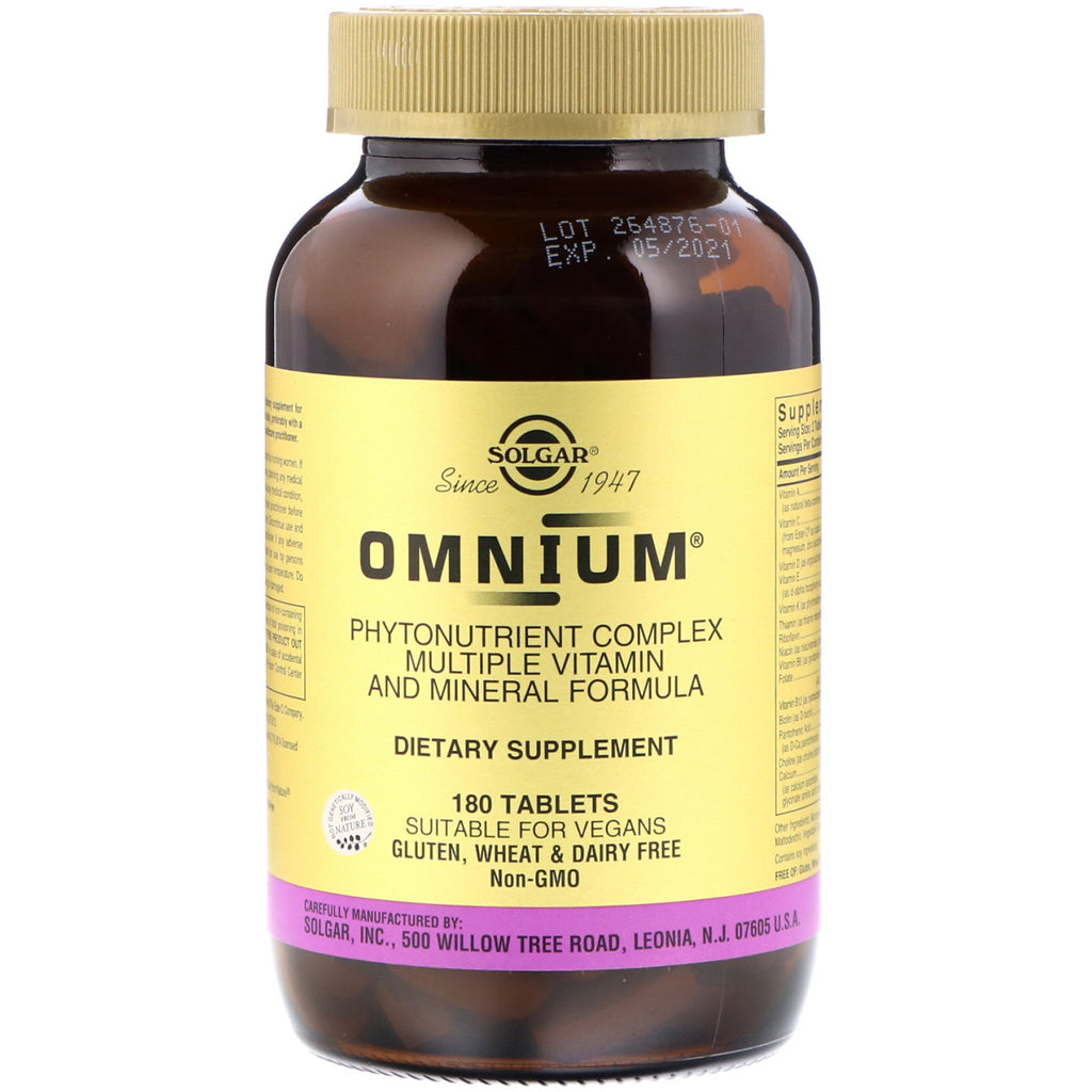 Solgar, Omnium, complexe phytonutriment, formule multiple de vitamines et de minéraux, 180 comprimés