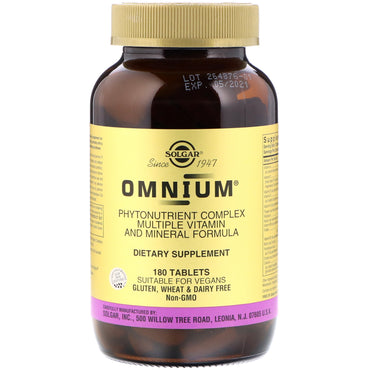 Solgar, Omnium, complexe phytonutriment, formule multiple de vitamines et de minéraux, 180 comprimés