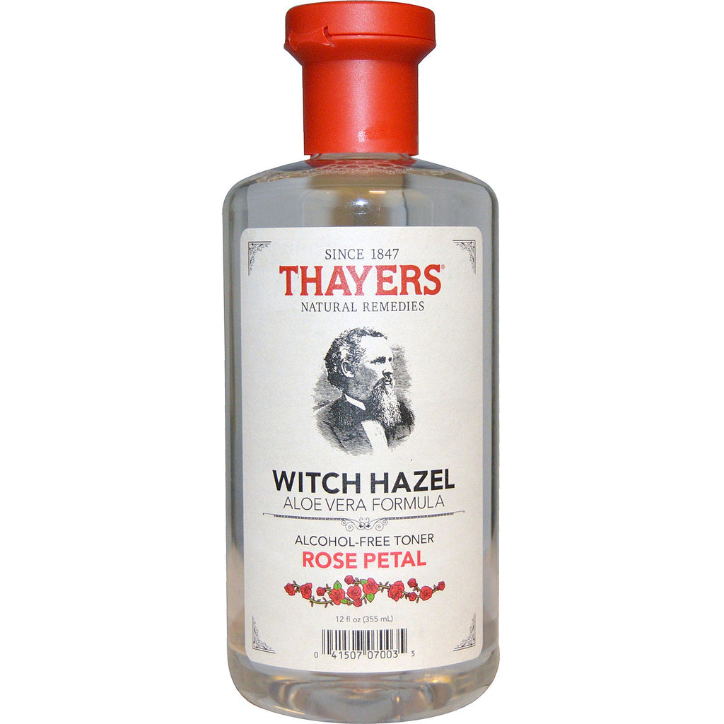Thayers, Witch Hazel, สูตรว่านหางจระเข้, โทนเนอร์ไร้แอลกอฮอล์, กลีบกุหลาบ, 12 ออนซ์ (355 มล.)