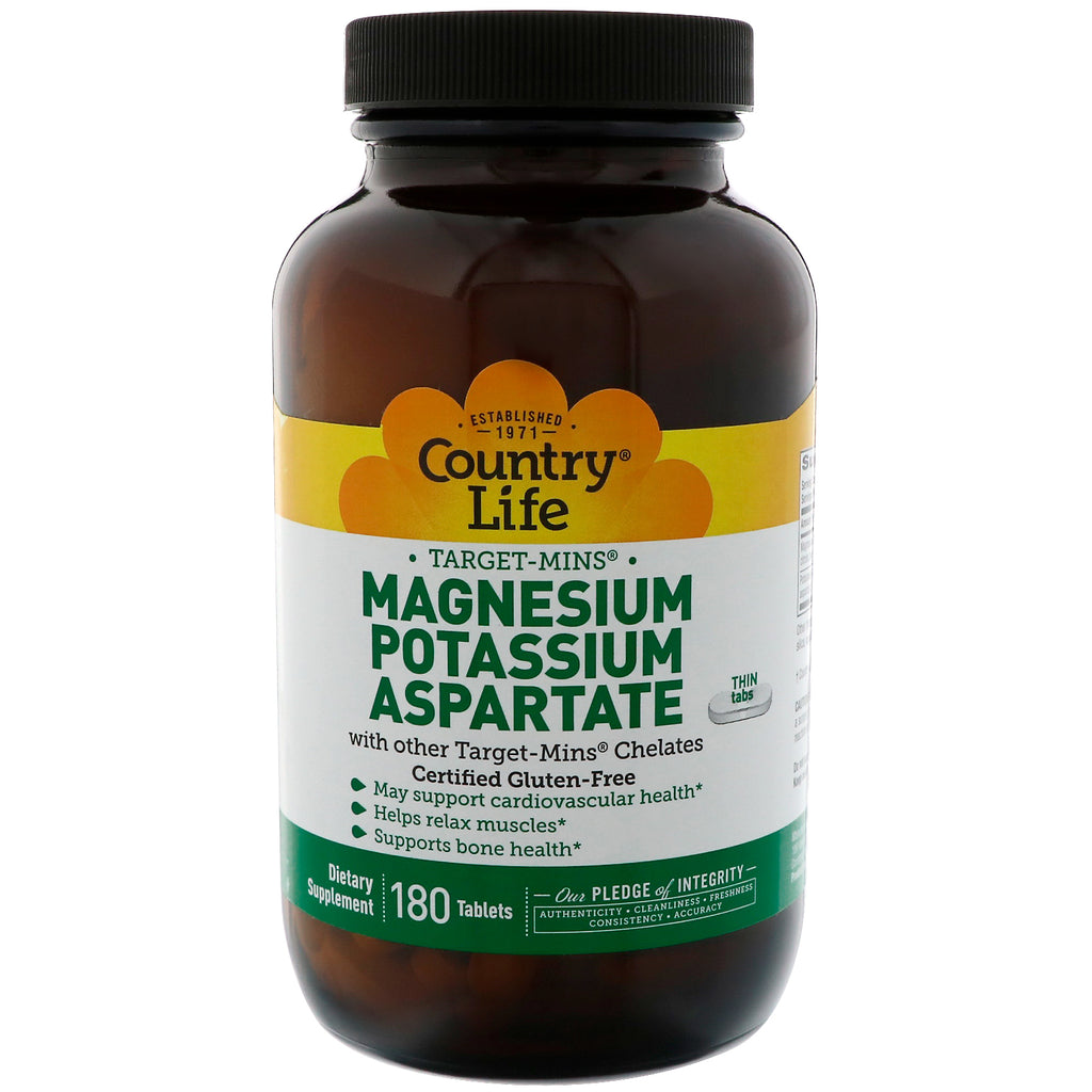 Country Life, Aspartato de magnesio y potasio, 180 tabletas